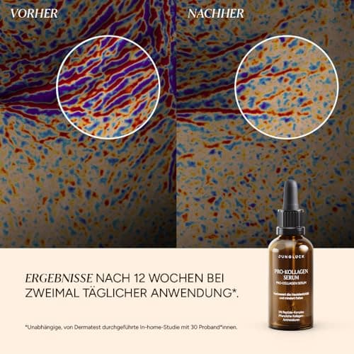JUNGLÜCK Pro-Kollagen Serum - Vegan | Anti Alternations Gesichtsserum mit Peptide Komplextightt die Haut und mindert Fal