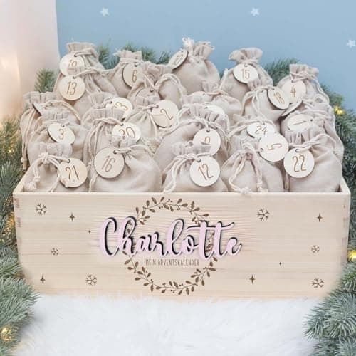 Personalisierte Adventskiste - Kinder Adventskalender aus Holz mit Namen - Weihnachtskalender für Kinder - hellomini (Re