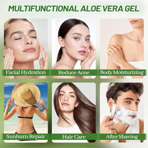 300 ML Aloe Vera Gel - 99% reine Bio-Aloe Vera Feuchtigkeitscreme für Gesicht und Körper | Sonnenbrand, trockene Haut, A