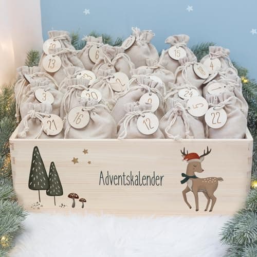 Personalisierte Adventskiste - Kinder Adventskalender aus Holz mit Namen - Weihnachtskalender für Kinder - hellomini (Re