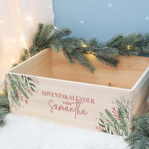 Personalisierte Adventskiste - Kinder Adventskalender aus Holz mit Namen - Weihnachtskalender für Kinder - hellomini (Re