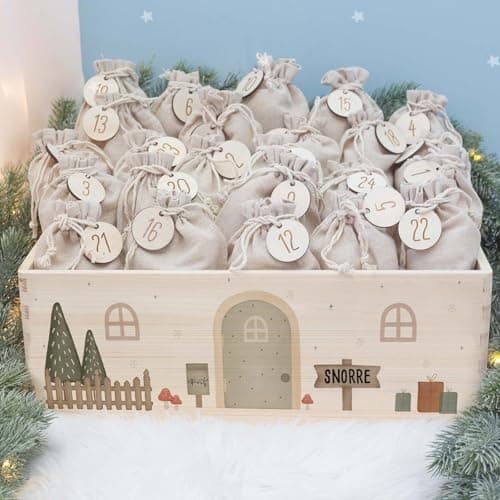 Personalisierte Adventskiste - Kinder Adventskalender aus Holz mit Namen - Weihnachtskalender für Kinder - hellomini (Re