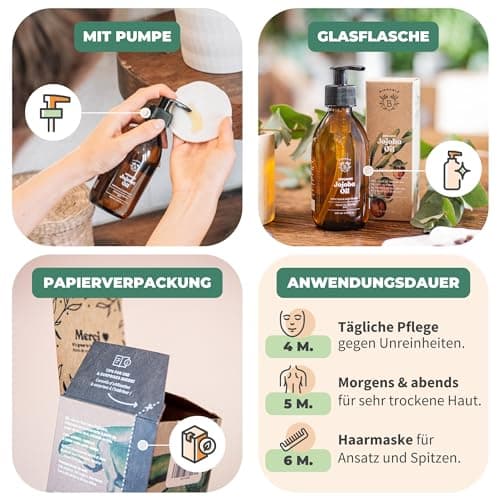 BIONOBLE Jojobaöl Bio Kaltgepresst für Sehnenpflege und Pickelregulation - Haare, Gesicht, Körper, Nägel - Hexanfrei, V