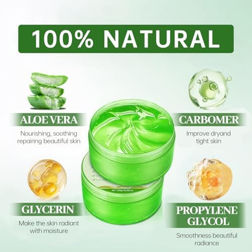 300 ML Aloe Vera Gel - 99% reine Bio-Aloe Vera Feuchtigkeitscreme für Gesicht und Körper | Sonnenbrand, trockene Haut, A