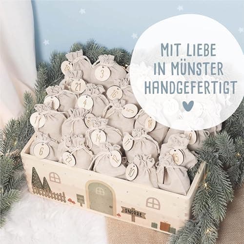 Personalisierte Adventskiste - Kinder Adventskalender aus Holz mit Namen - Weihnachtskalender für Kinder - hellomini (Re