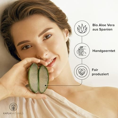 Aloe Vera Gel 100 Prozent BIO • 100 % reiner Aloe Vera Saft • Gesicht & Körper Pflege • Vegan & ohne Duftstoffe • Nach S