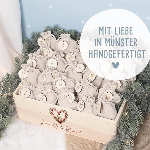 Personalisierte Adventskiste - Kinder Adventskalender aus Holz mit Namen - Weihnachtskalender für Kinder - hellomini (Re