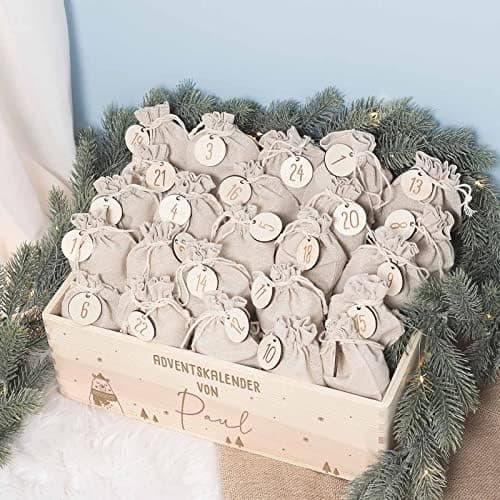 Personalisierte Adventskiste - Kinder Adventskalender aus Holz mit Namen - Weihnachtskalender für Kinder - hellomini (Re
