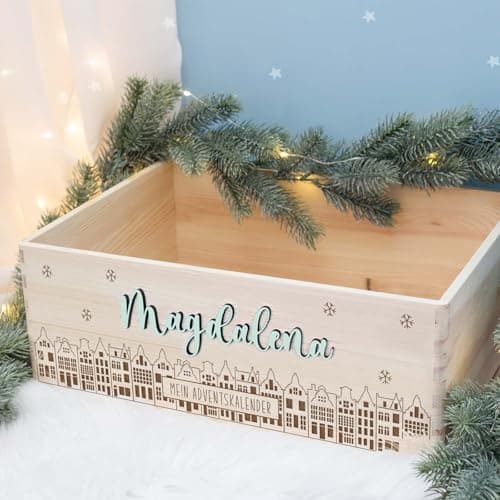 Personalisierte Adventskiste - Kinder Adventskalender aus Holz mit Namen - Weihnachtskalender für Kinder - hellomini (Re