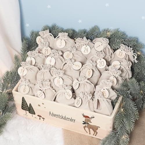 Personalisierte Adventskiste - Kinder Adventskalender aus Holz mit Namen - Weihnachtskalender für Kinder - hellomini (Re