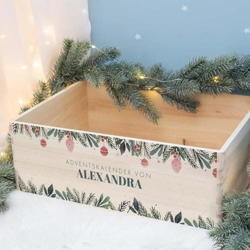 Personalisierte Adventskiste - Kinder Adventskalender aus Holz mit Namen - Weihnachtskalender für Kinder - hellomini (Re