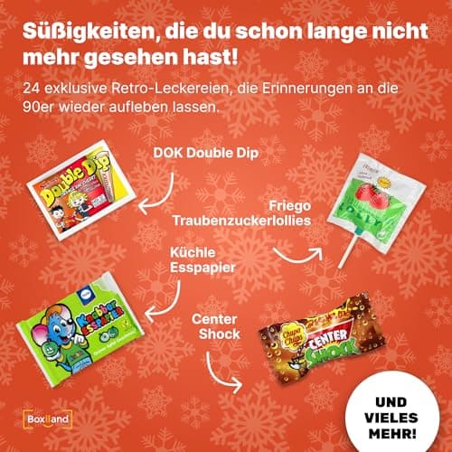 UMBRELLA® Retro Vintage Adventskalender 24x Süßigkeiten – Erinnerungen aus den 80ern, 90ern & 2000ern – Perfekt zum Nasc