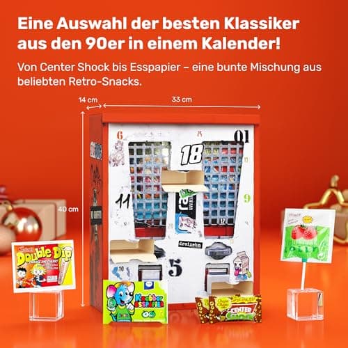 UMBRELLA® Retro Vintage Adventskalender 24x Süßigkeiten – Erinnerungen aus den 80ern, 90ern & 2000ern – Perfekt zum Nasc