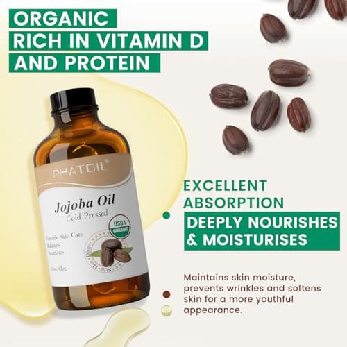 PHATOIL Bio-Kalte Druck Jojobaöl 118ML, USDA Organic Feuchtigkeitspflege für Haut und Haare, Hexanfrei,Vegan, Gesichtsöl