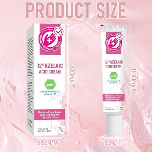 12% Azelaic Acid Serum, Effektives Gegen Pickel & Dunkle Flecken für Sensible Haut, Hautaufheller mit Hyaluronsäure
12%