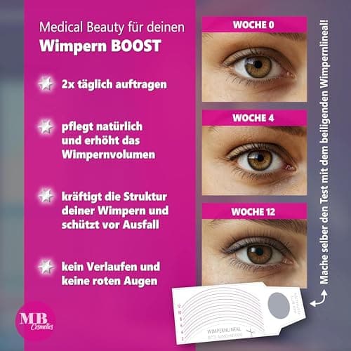Testsieger 2025: Hormonfreies Wimpernserum ohne Hormone mit Hyaluron, Kollagen, Peptiden und Weizenprotein – Ideal für e