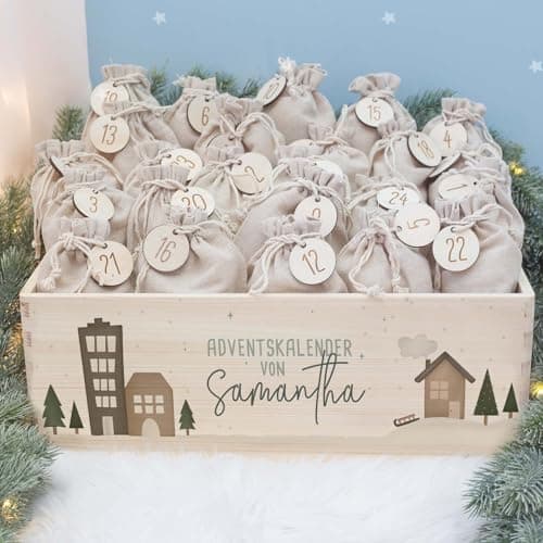 Personalisierte Adventskiste - Kinder Adventskalender aus Holz mit Namen - Weihnachtskalender für Kinder - hellomini (Re