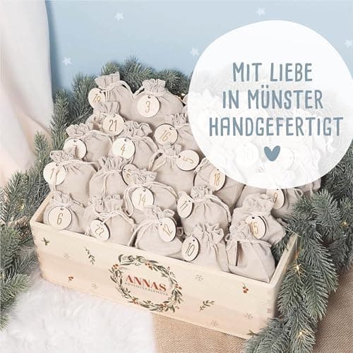 Personalisierte Adventskiste - Kinder Adventskalender aus Holz mit Namen - Weihnachtskalender für Kinder - hellomini (Re