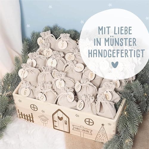 Personalisierte Adventskiste - Kinder Adventskalender aus Holz mit Namen - Weihnachtskalender für Kinder - hellomini (Re