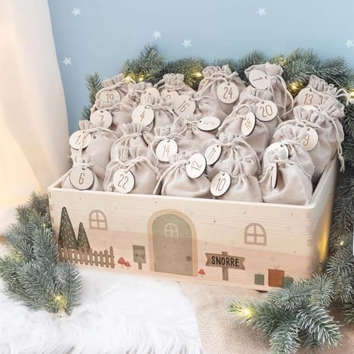 Personalisierte Adventskiste - Kinder Adventskalender aus Holz mit Namen - Weihnachtskalender für Kinder - hellomini (Re