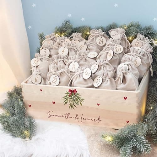 Personalisierte Adventskiste - Kinder Adventskalender aus Holz mit Namen - Weihnachtskalender für Kinder - hellomini (Re