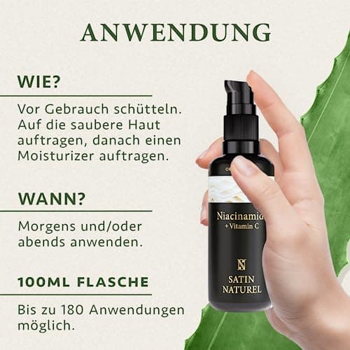 Satin Naturel Niacinamide Serum 100ml - Vegan - Gegen Überschüssiges Öl und Rötungen - Beseitigt Hautunreinheiten - Vita