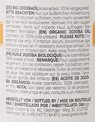 GreatVita Bio Jojobaöl Gold 100 ml - Feuchtigkeitspflege für trockene Haut & Kopfhaut - 100% rein & kaltgepresst - Träge
