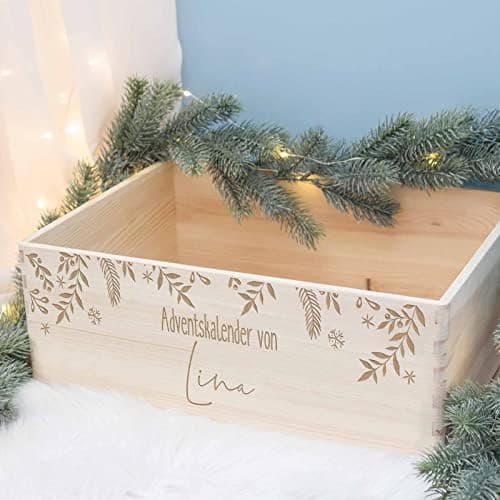 Personalisierte Adventskiste - Kinder Adventskalender aus Holz mit Namen - Weihnachtskalender für Kinder - hellomini (Re
