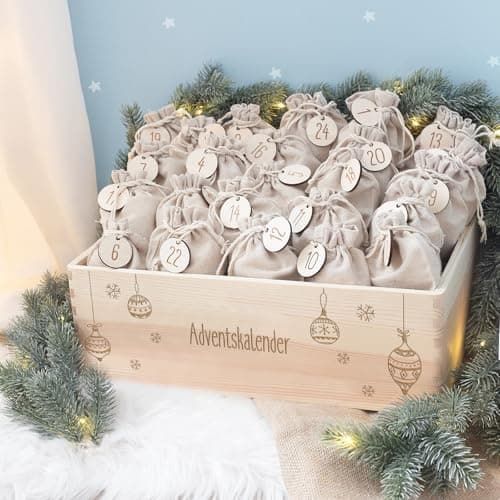 Personalisierte Adventskiste - Kinder Adventskalender aus Holz mit Namen - Weihnachtskalender für Kinder - hellomini (Re