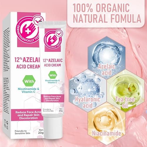 12% Azelaic Acid Serum, Effektives Gegen Pickel & Dunkle Flecken für Sensible Haut, Hautaufheller mit Hyaluronsäure
12%