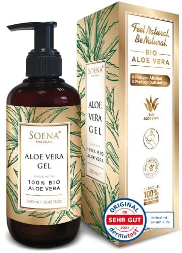 Soena® Aloe Vera Gel 100% BIO – Feuchtigkeitspflege ohne Alkohol & Duftstoffe – Tierversuchsfrei 250ml – Naturkosmetik M