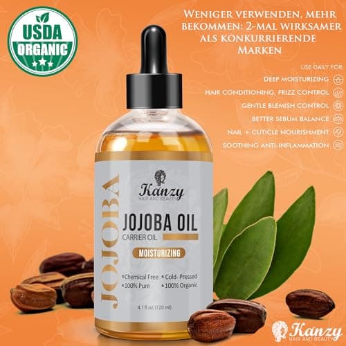 Kanzy Bio-Kalte-Druck-Jojobaöl 100% Reines Gold 120ml Gesichts- und Körperöl, Vegan & Hexanfrei, Anti-Falten, NATURALLY
