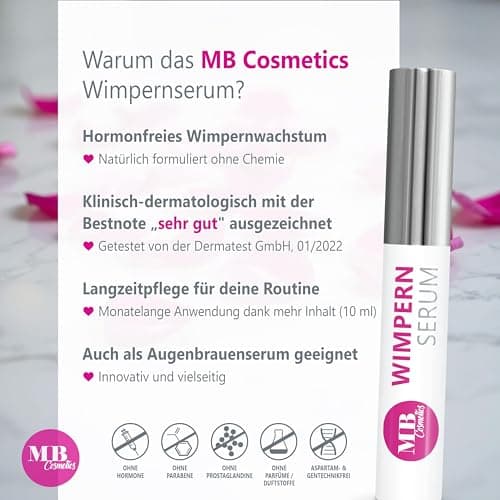 Testsieger 2025: Hormonfreies Wimpernserum ohne Hormone mit Hyaluron, Kollagen, Peptiden und Weizenprotein – Ideal für e