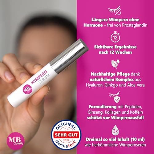 Testsieger 2025: Hormonfreies Wimpernserum ohne Hormone mit Hyaluron, Kollagen, Peptiden und Weizenprotein – Ideal für e
