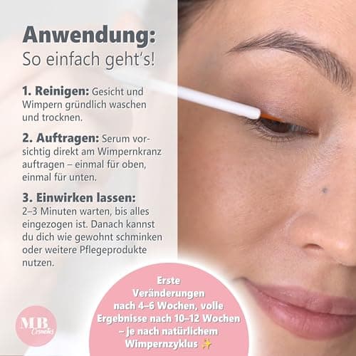 Wimpernserum ohne Hormone fürSensitive & Vegan – 10 ml Hyaluron & Aloe Vera – Längere Wimpern – Made in Germany