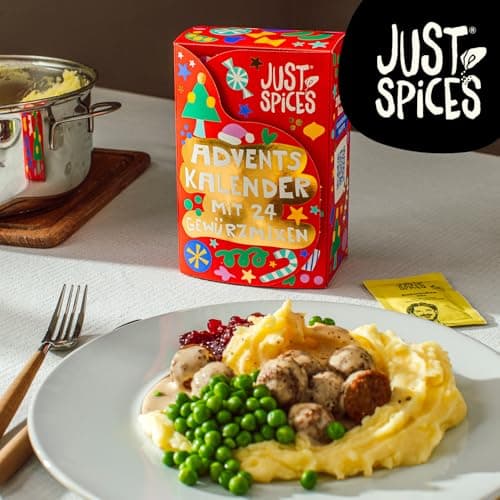 Just Spices Medium Gewürz Adventskalender 2025 - 24 leckere Gewürzmixe und Rezepte, 20 Gewürztütchen und 4 Dosen in Orig