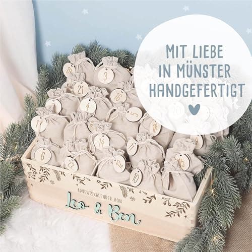 Personalisierte Adventskiste - Kinder Adventskalender aus Holz mit Namen - Weihnachtskalender für Kinder - hellomini (Re