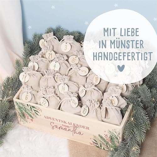Personalisierte Adventskiste - Kinder Adventskalender aus Holz mit Namen - Weihnachtskalender für Kinder - hellomini (Re