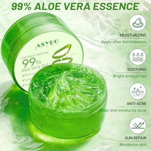 300 ML Aloe Vera Gel - 99% reine Bio-Aloe Vera Feuchtigkeitscreme für Gesicht und Körper | Sonnenbrand, trockene Haut, A