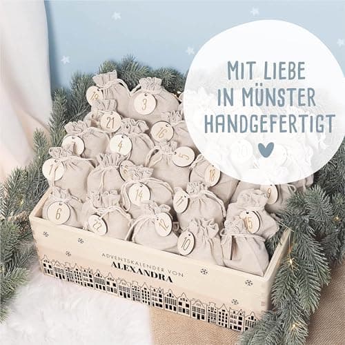 Personalisierte Adventskiste - Kinder Adventskalender aus Holz mit Namen - Weihnachtskalender für Kinder - hellomini (Re
