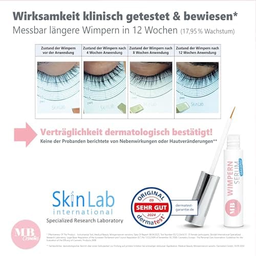 Wimpernserum ohne Hormone fürSensitive & Vegan – 10 ml Hyaluron & Aloe Vera – Längere Wimpern – Made in Germany
