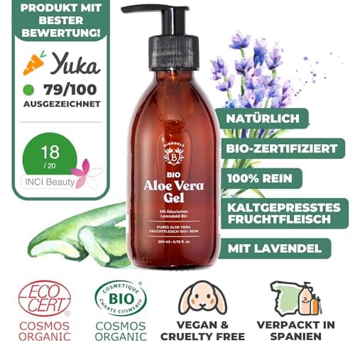 BIONOBLE Bio Aloe Vera Gel 100% Reines Blattgel Haare - Spendet Feuchtigkeit - Gesicht, Nach-Tagebad, Körper - 100ml Gla