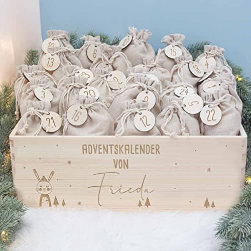 Personalisierte Adventskiste - Kinder Adventskalender aus Holz mit Namen - Weihnachtskalender für Kinder - hellomini (Re