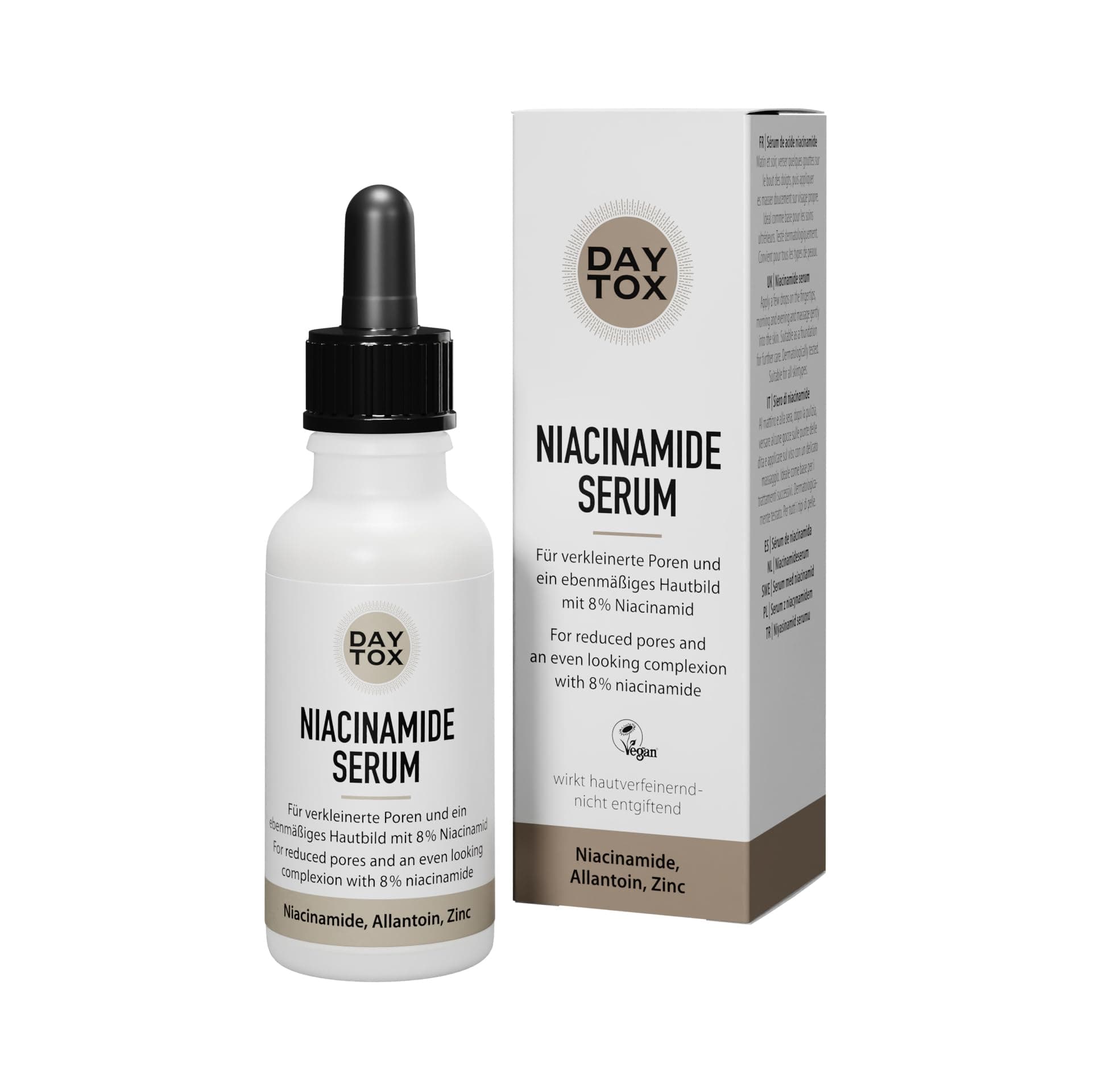 DAYTOX - Skin-Verneinerndes Niacinamide Serum 8% Vitamin B3 1% Zink - Vegan & Free of Colours and Silicons - 30 ml