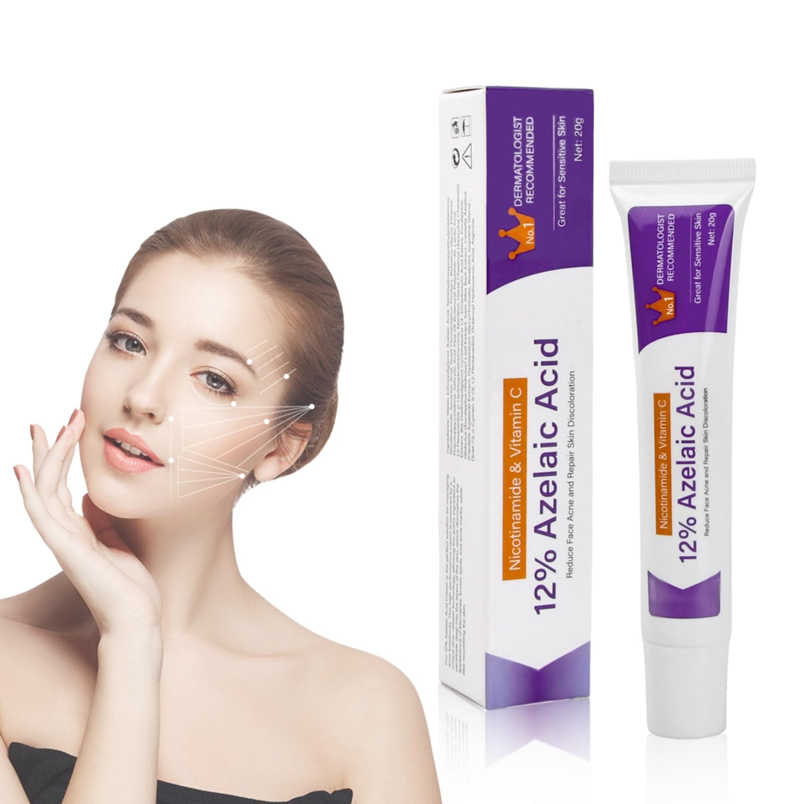 12% Azelaic Acid Serum, Gesichtsserum gegen Rötungen für sensible Haut, Aufgehellte Haut mit Azelainsäure und Hyaluronsä