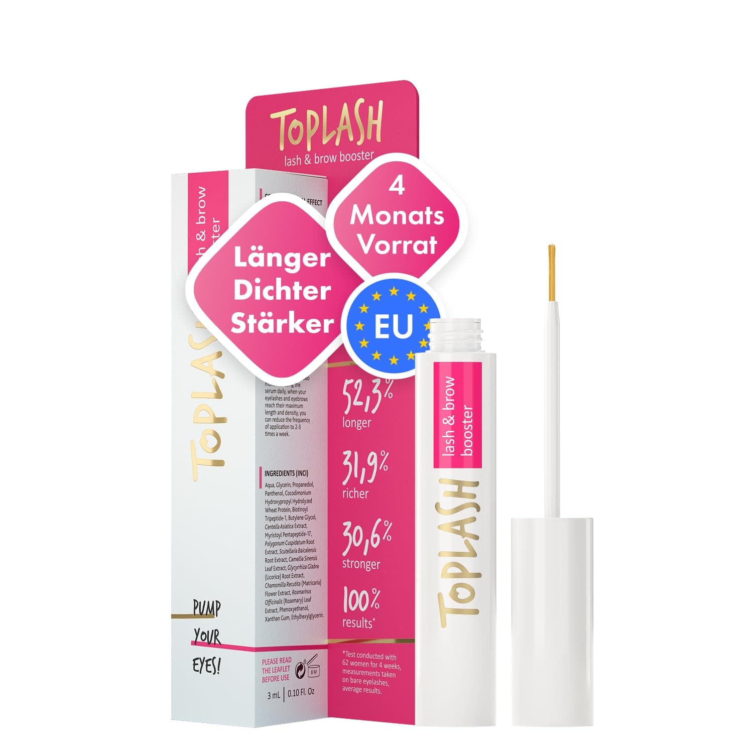 Wimpernwachstumsserum für längere dicke vollere Wimpern - natürliches Serum - 3 ml - Augenbrauenförderung