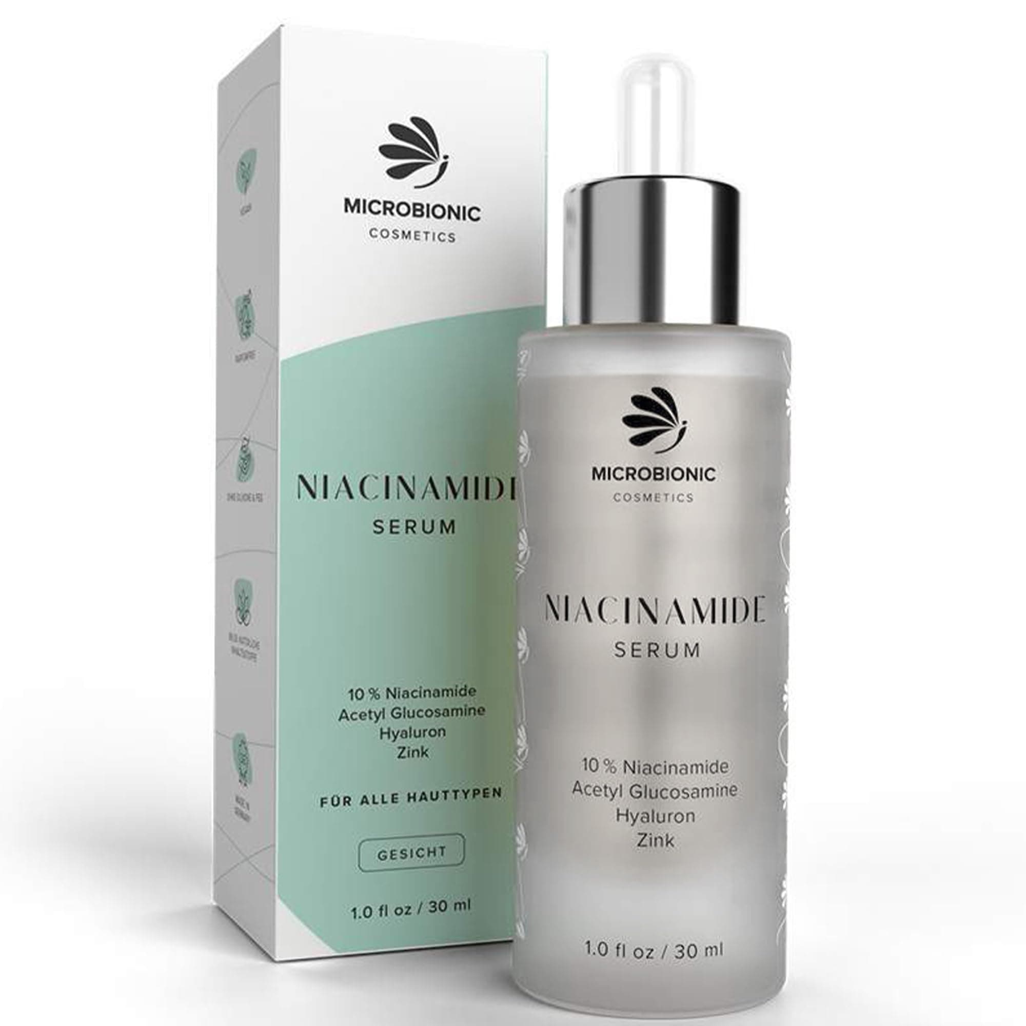 Microbionik Niacinamide Serum 10% mit Hyaluron, Aloe Vera, Zink-PCA & Ectoin für verfeinerte Poren und mildere Hyperpig