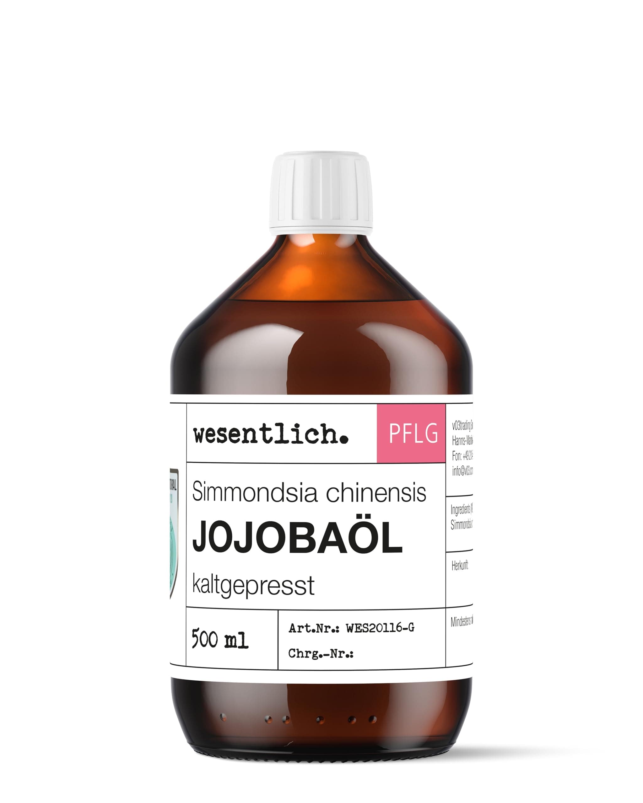 Wesentlich - nativ 100% Reines Kaltgepresstes Jojobaöl 500ml | Vegan | Für Haut, Haare, Bart und Kopfhaut | Gesicht und