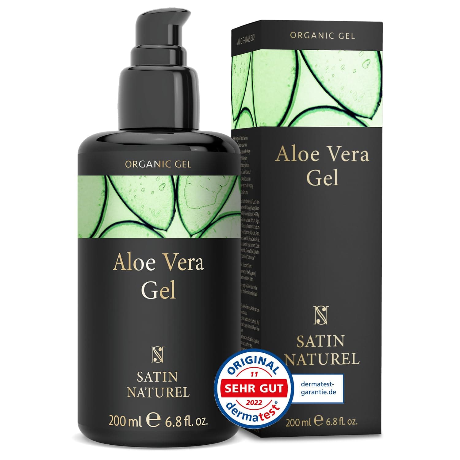 Satin Naturel Aloe Vera Gel 100% Vegan - Natürlich & Wirksam für Alle - Ideal für Sonnenbrand & nach SONNE - 200ml - Hau