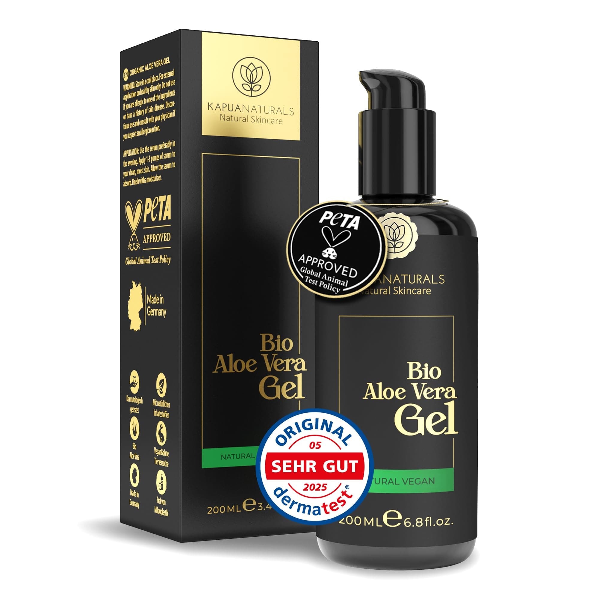 Aloe Vera Gel 100 Prozent BIO • 100 % reiner Aloe Vera Saft • Gesicht & Körper Pflege • Vegan & ohne Duftstoffe • Nach S
